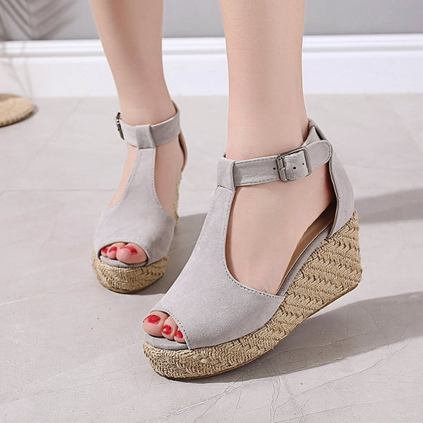 Sandalias de tacón de cuerda de cáñamo de verano con correa de tobillo para mujer a la moda Wmkox8yii shjk942