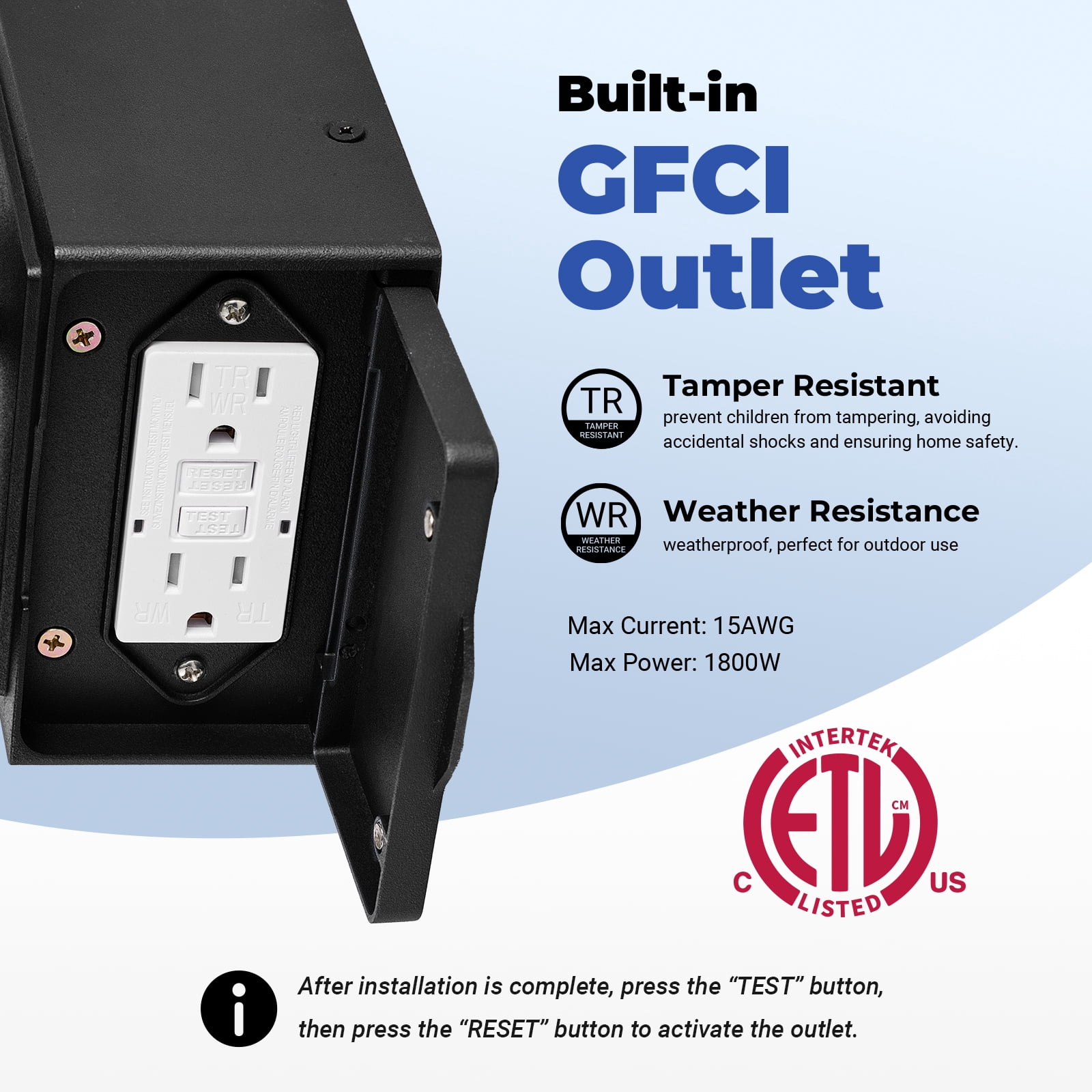 Black Outdoor Porch Light with GFCI Outlet, 2-Pack Modern Motion Sensor Exterior Garage Lighting Fixtures Wall Mount Lantern, Anti-Rust Waterproof Outdoor Sconce Lights for House, Coach, Patio