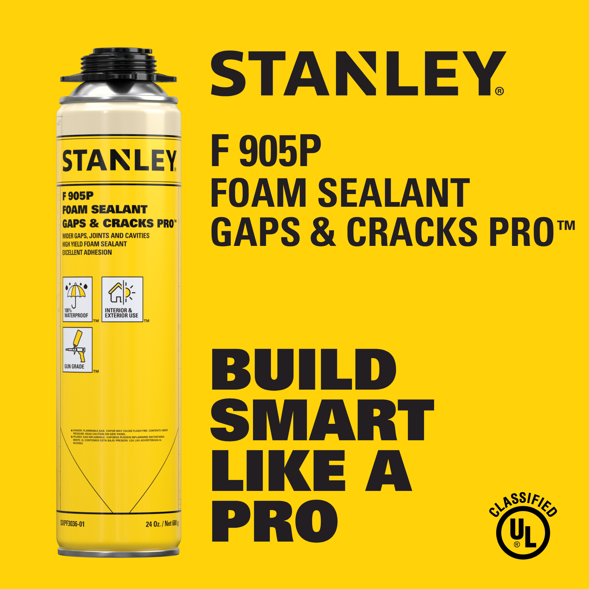 Stanley F905P Gaps & Cracks Pro Foam Sealant - Expanding Polyurethane Foam for Wide Gaps & Cracks - Waterproof - Gun Use (Not Included), 24oz - 2 Pack