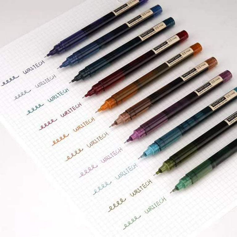 WRITECH Rolling Ball Pens Quick Dry Ink 0.5 mm Extra Fine Point Pens 10 Pcs  Liquid Ink Pen Rollerball Pens Vintage Color 