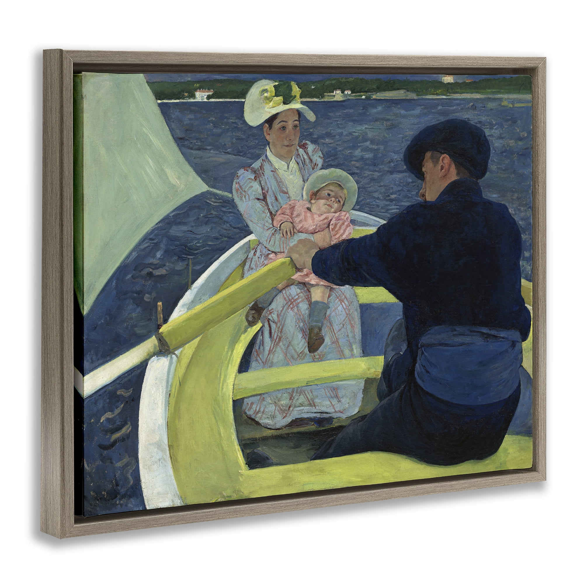 Stupell Industries Classical Boating Party People Painting Brown Floater Framed Canvas Art Print Wall Art, 21 x 17
