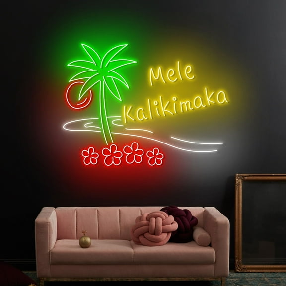 Craftnamesign Mele Kalikimaka Neon Sign, Haiwai Merry Christmas LED Light, Mele Kalikimaka Wall Art