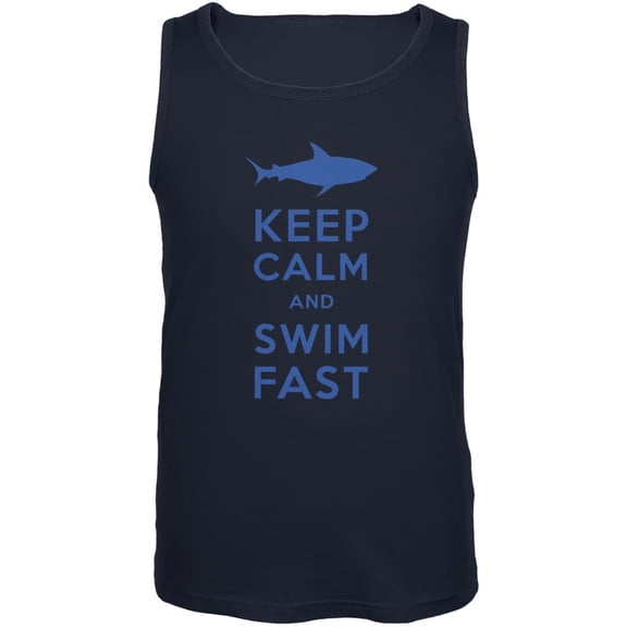 Shark Keep Calm and Swim Fast Navy Adult Tank Top - Small