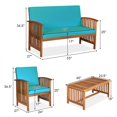 thumbnail image 2 of Costway 4PCS Patio Solid Wood Furniture Set Conversation Coffee Table Turquoise Cushion, 2 of 8