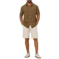 thumbnail image 2 of CAMISAS DE HOMBRE CORTAS PARA EL DÍA DEL PADRE INSPIRADOR, CAMISA DE PLAYERA DE VERANO CON CUELLO PUNTA MARRÓN, 2 of 6
