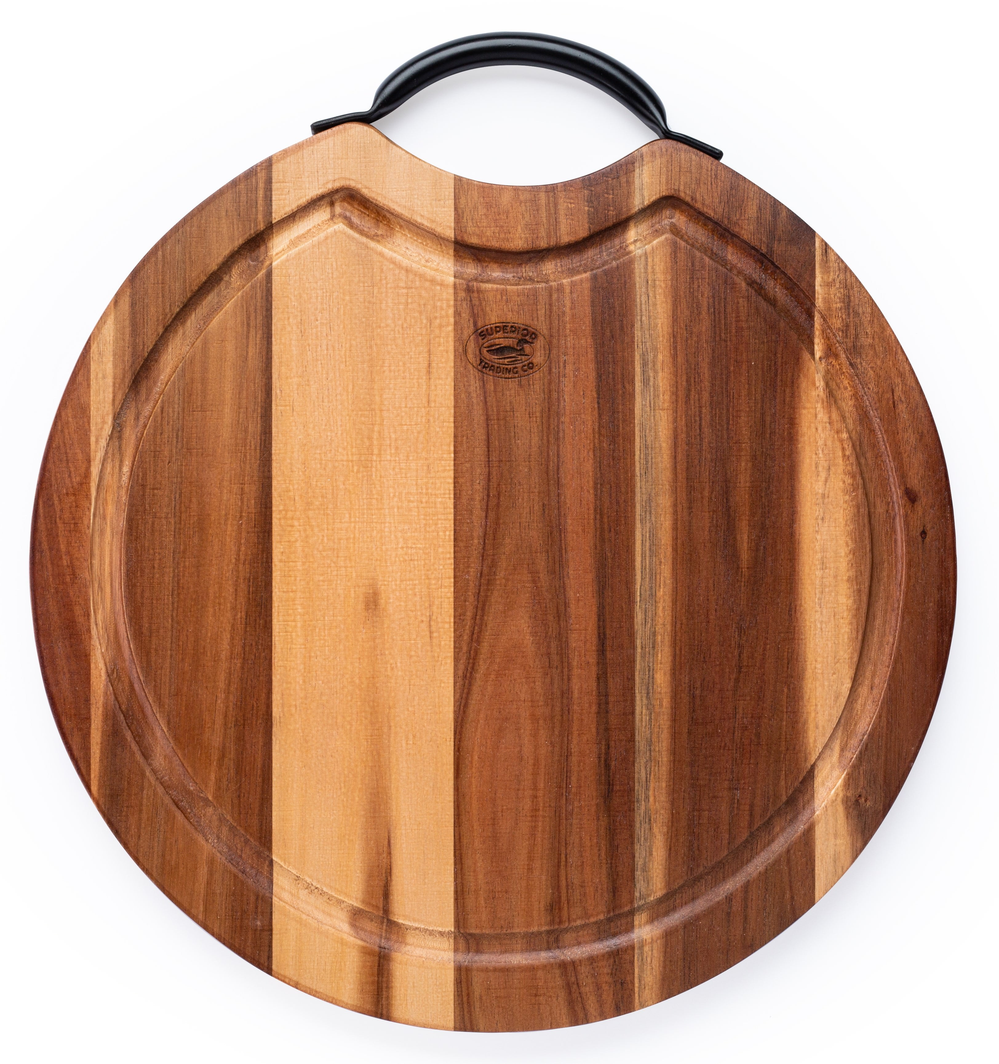 Superior Trading Co Acacia Wood Cutting Board With Steel Handle 14 In Circle 