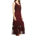 thumbnail image 3 of Sakkas Zendaya Stonewashed Rayon Embroidered Floral Vine Sleeveless V-Neck Dress - Burgandy - L/XL, 3 of 5
