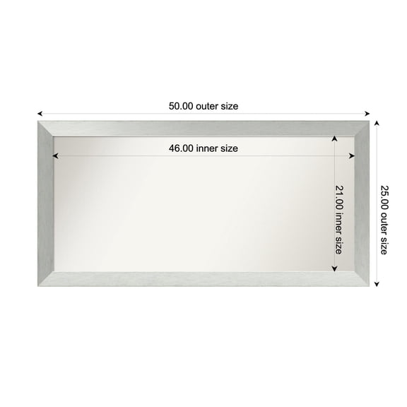Amanti Art Custom Framed Wall and Bathroom Mirror (25 x 50 in.), Brushed Sterling Silver Frame