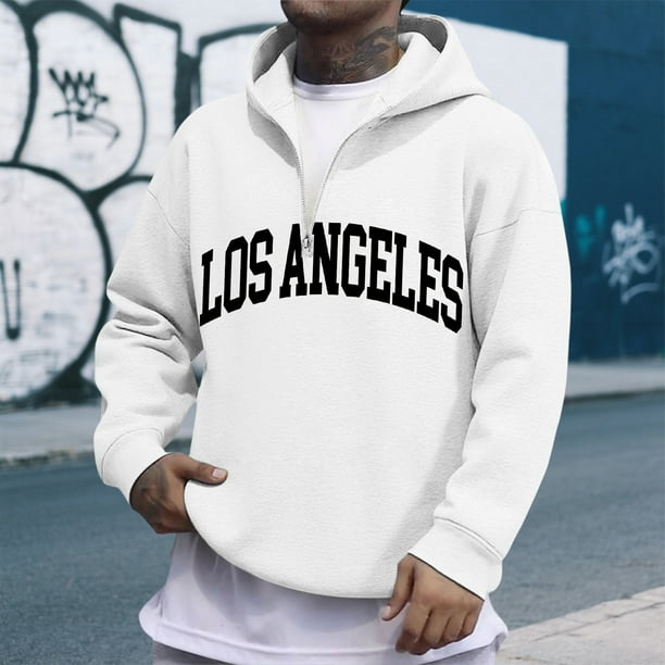 MHFRRA Sudadera con Capucha y Cremallera de Un Cuarto con Estampado de Letras, Suave y Cómoda, para Uso Informal, Sudadera Deportiva Ligera Blanco