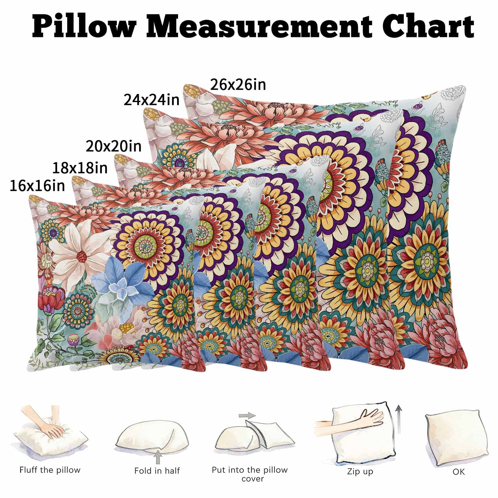 Boho Floral Pillow Covers 20x20 Inch, Spring Vintage Abstract Art Flowers Linen Pillowcase with Invisible Zipper, Decorative Throw Pillow Covers Cushion Case for Couch Sofa Bed Living Room