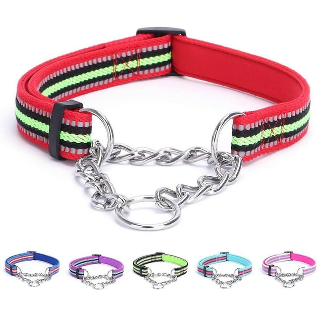 Reflective Martingale Dog Collars, Adjustable Soft Neoprene Padded Breathable Nylon Pet Collar for Puppy, Medium and Large Dogs,Rose Red,L