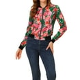 thumbnail image 1 of Chaqueta bomber para mujer Inspire Chic, corte ajustado, ligera, con cremallera, talla XS, verde y rosa, 1 of 7