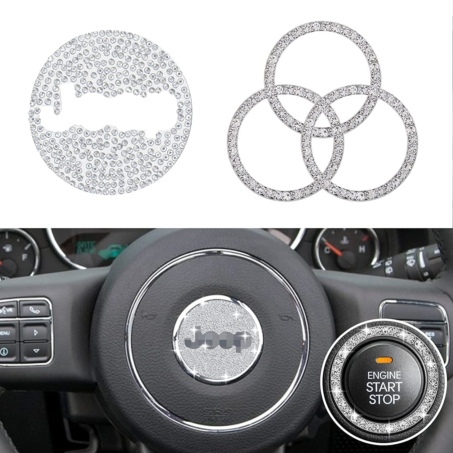 4pcs Bling Steering Wheel Cover Trim Sticker Compatible for Jeep Cherokee  Compass Grand Cherokee Patriot Renegade Wrangler (4pcs White) | Walmart  Canada