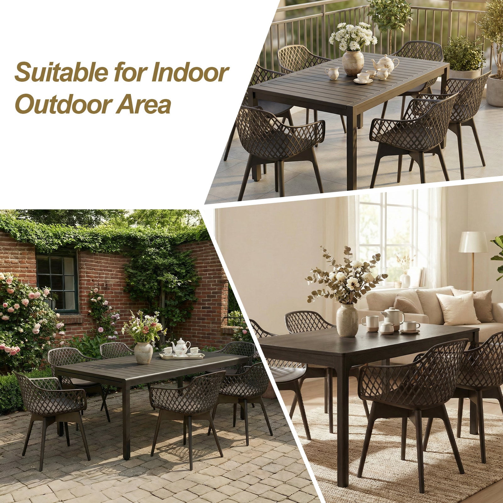 Aoodor Modern Dining Chairs Set of 2, Weather-Resistant Plastic Cafe Chairs with Ergonomic Back and Non-Slip Pad, Suitable for Patio, Restaurant, Yard, Porch, Balcony, Brown