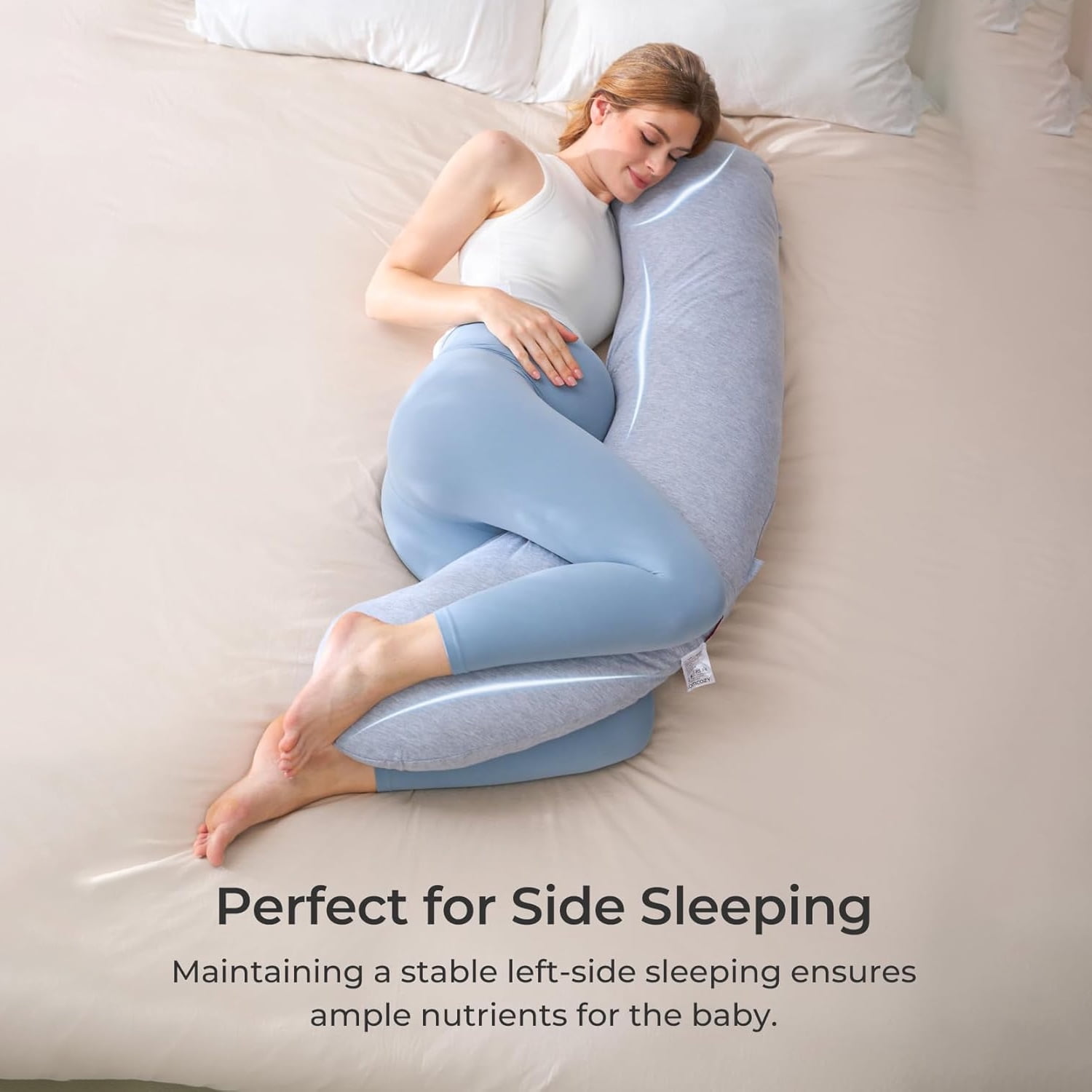 J-Shaped Pregnancy Pillow for Sleeping with Cooling Cover – Maternity Body Pillow for Pregnant Women, Side Sleeper Support for Belly, Hip & Leg, Deep Grey