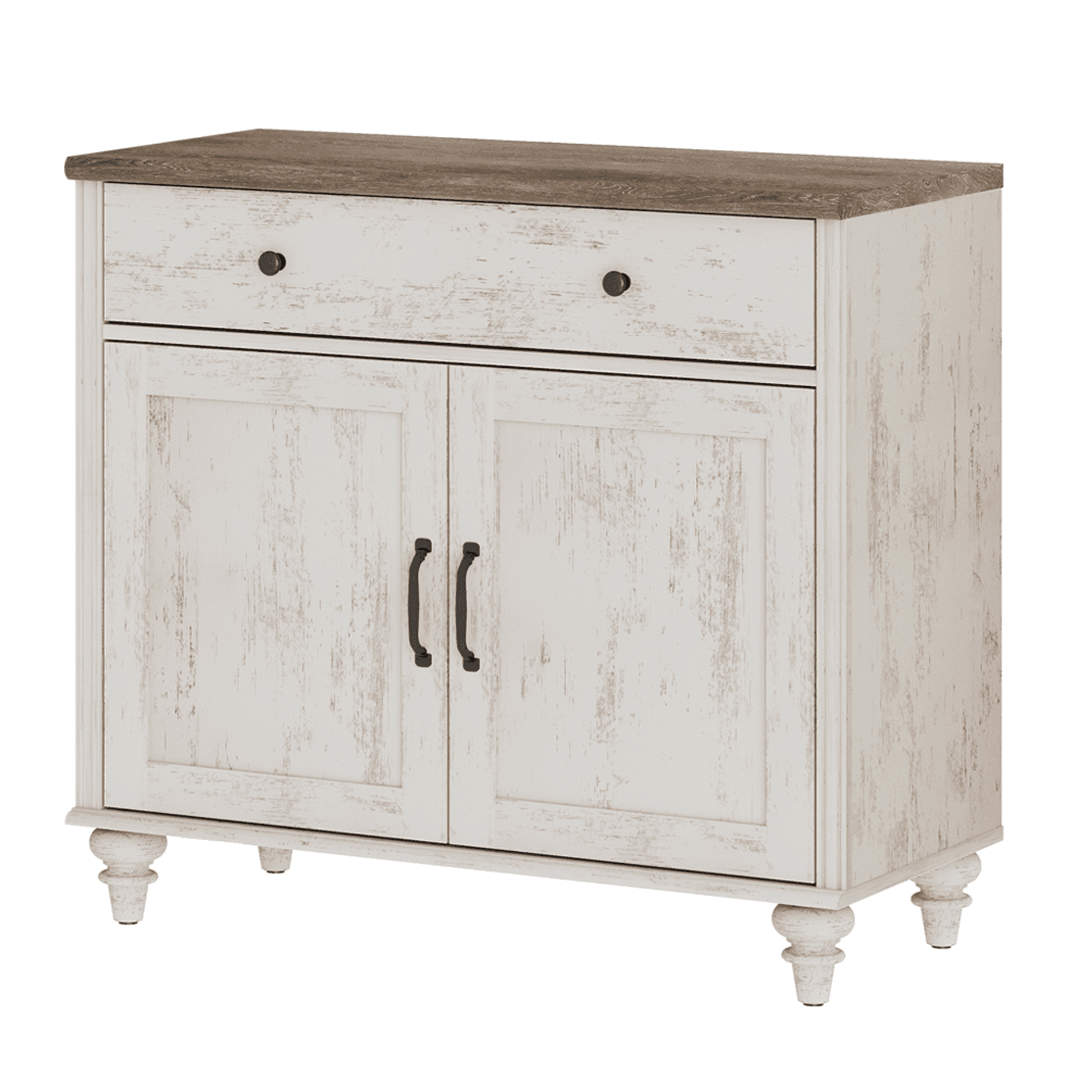 WAMPAT Farmhouse Rustic White TV Stand for 43 inch TV with 2 Doors and Wooden Drawer, Vintage Universal TV Stands with Storage Cabinets, Entertainment Center TV Console Table for Living Room, Bedroom