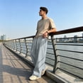 thumbnail image 5 of GrmtClth Mens relaxed daily lifestyle trousers wide leg flowy soft material casual loose pants outdoor vacation long distance travelling Light Gray 3XL, 5 of 7