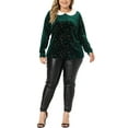 thumbnail image 2 of Agnes Orinda Women's Plus Size Peter Pan Collar Stars Fall Velvet Blouse 2X Green, 2 of 6
