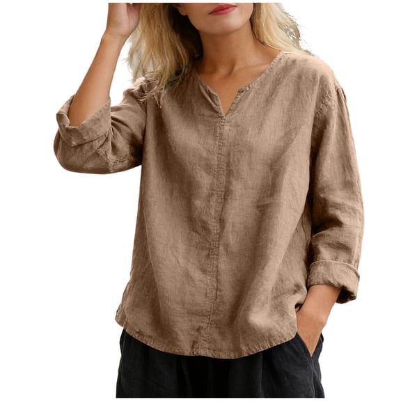 Iyufng V-Neck Tops for Women Short Sleeve Solid Color Loose-Fit Blouses Summer Casual Tops