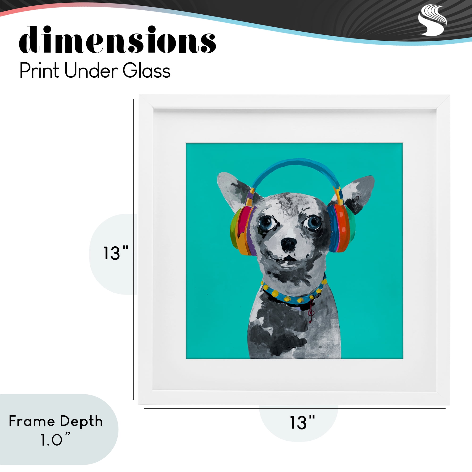 Stupell Industries Jammin' Pup on Blue White Framed Print Under Glass, design by Lorenzo Collective