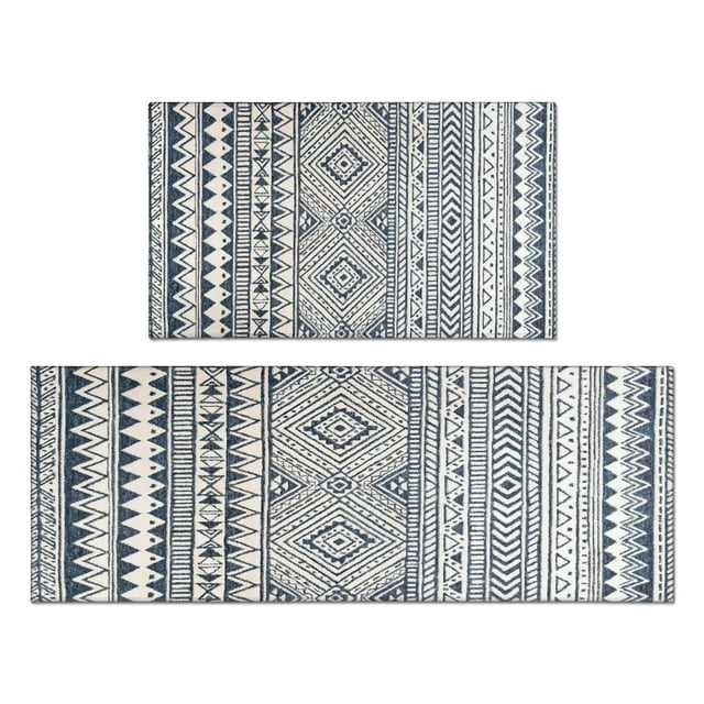 2 Piece Black Boho Kitchen Rug Set: Non-Slip, Washable, Perfect Kitchen Mats for Floor - Upgrade Your Kitchen Decor Now