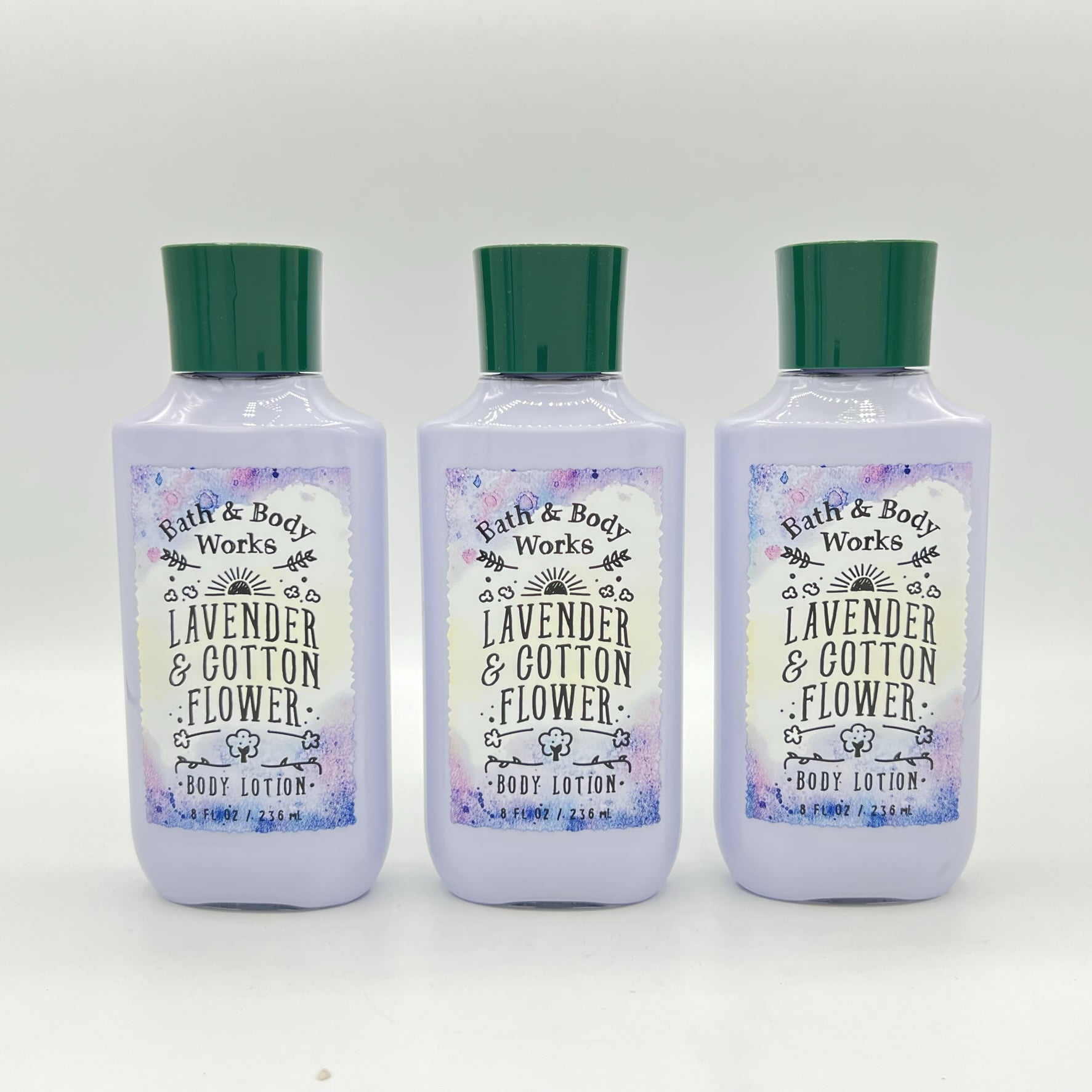 Bath and Body Works Lavender and Cotton Flower 8oz Body Lotion 3 Pack
