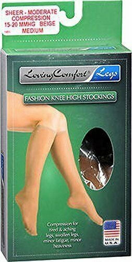 Loving Comfort Firm Compression 20-30 mmHg Knee High Sheer Stockings, 1684802, Medium, Beige