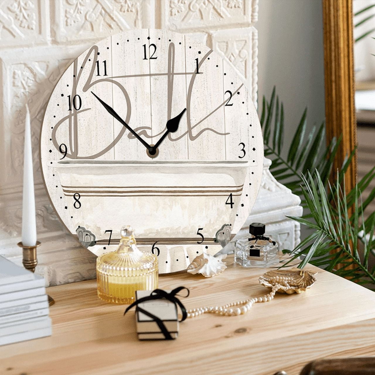Ymaotrade Bath Decorarion Wood Wall Clock 10in Battery Operated Non-Ticking Wall Clock, Rustic Farmhouse Style Wall Clocks for Coffee Home Bathroom Washroom Funny Restroom Toilet