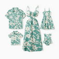 thumbnail image 1 of PatPat Family Matching Leaf Print Green Short-sleeve Shirt or Sling Shirred Dress Set, 1 of 6