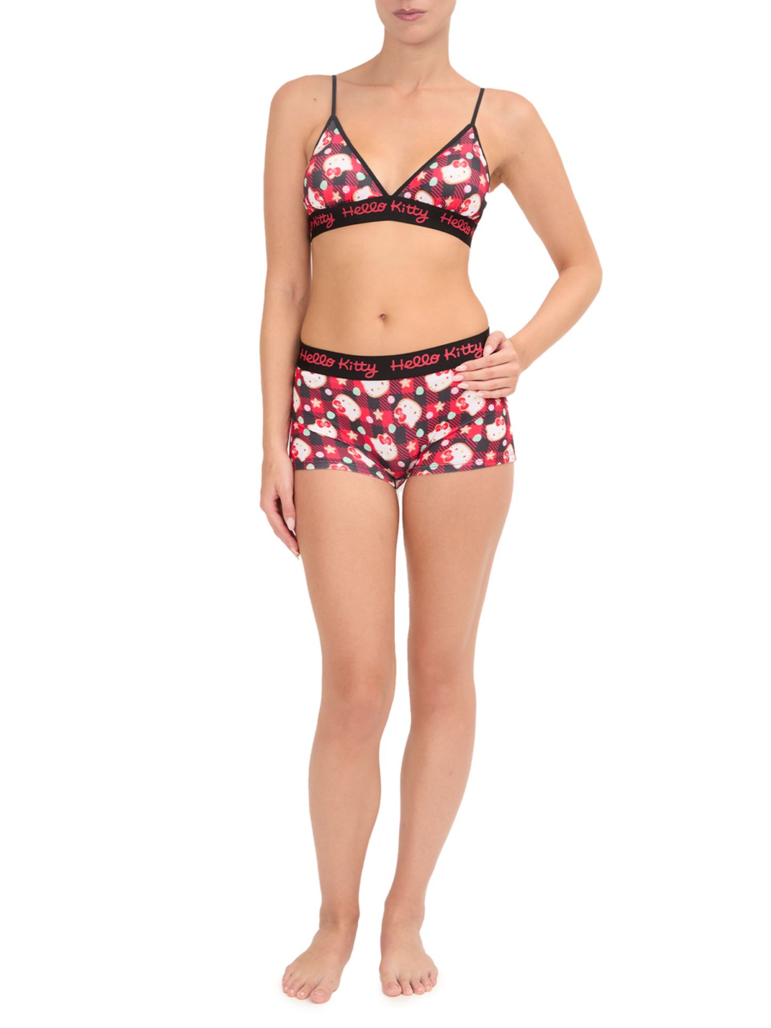 Hello Kitty Christmas Women's Comfort Stretch Triangle Bra and Boyshort Panties Set Sizes S to XL