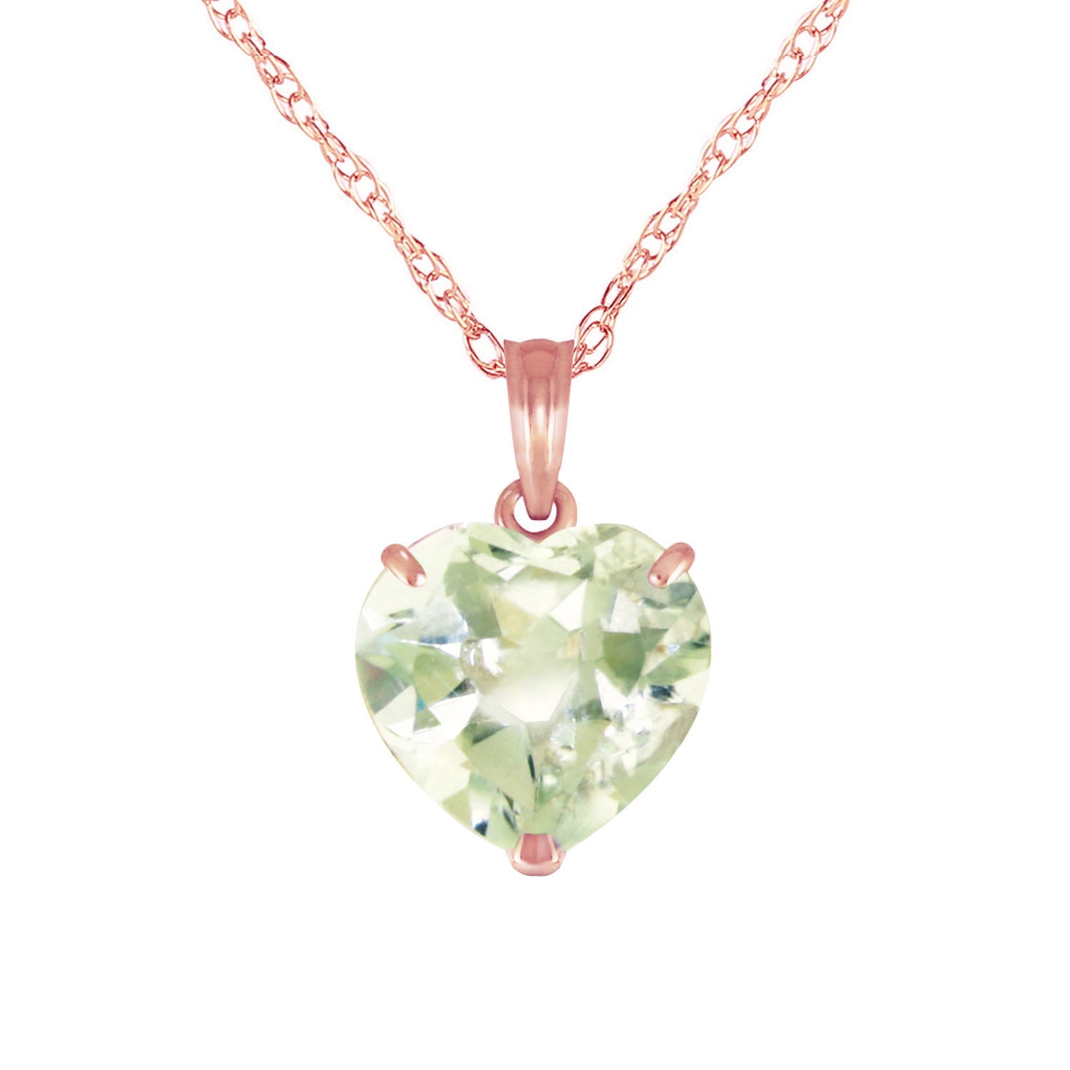 Galaxy Gold 14K Solid Gold 3.1 Carat Natural Green Amethyst Heart-Shaped Pendant Necklace for Women - Rose Gold Fine Jewelry