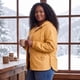 thumbnail image 2 of Abrigo de trench con capucha para mujer Agnes Orinda, talla grande, a prueba de viento, con cierre de cremallera y botones, chaqueta de invierno con bolsillos, color dorado, 2 of 5
