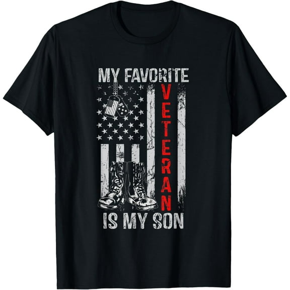 My Favorite Veteran Is My Son US Flag Retro Tee Veteran Day T-Shirt Tee
