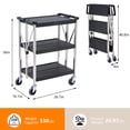 thumbnail image 6 of AOILE 3-Tier Stainless Steel Trolley Cart – Foldable Utility Serving and Storage Rolling Car with Wheels, Ideal for Hotels, Restaurants, Catering, and Trains, Black, 6 of 7