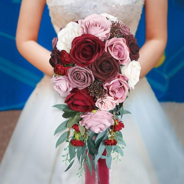 Boda Ramo Rosas artificiales Manojo de tela Ramo de sujeción para celebraciones de la iglesia Decoración para Rojo Yotijar Ramos de boda