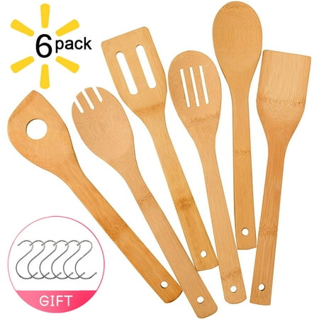 

Wooden Spoons for Cooking 6-Piece Bamboo Utensil Set Apartment Essentials Wood Spatula Spoon Nonstick Kitchen Utensil Set Housewarming Gifts Wooden Utensils for Restaurant Chef