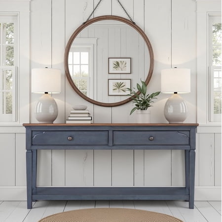 Bridgevine Home Americana Coastal Hall Entry Storage Sofa Table, Corduroy Blue Finish, 60 inch