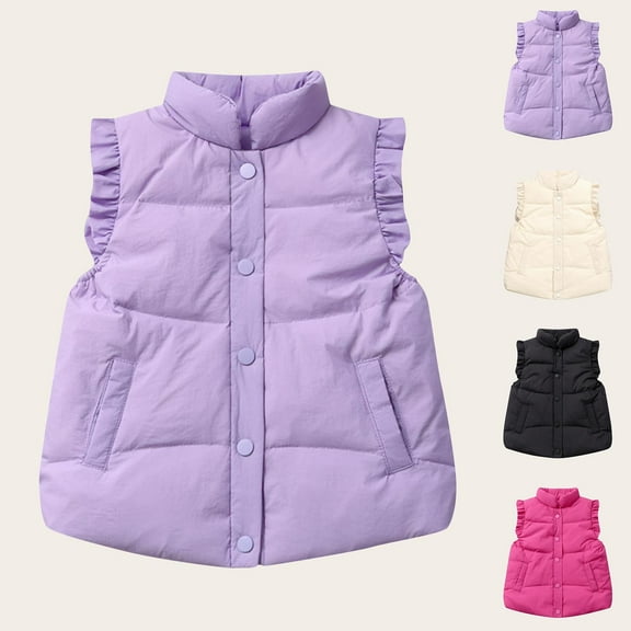 Cethrio Girls Puffer Vests, Lightweight Thermal Stand-up Collar Sleeveless Outerwear Vests Purple Size 7-8T