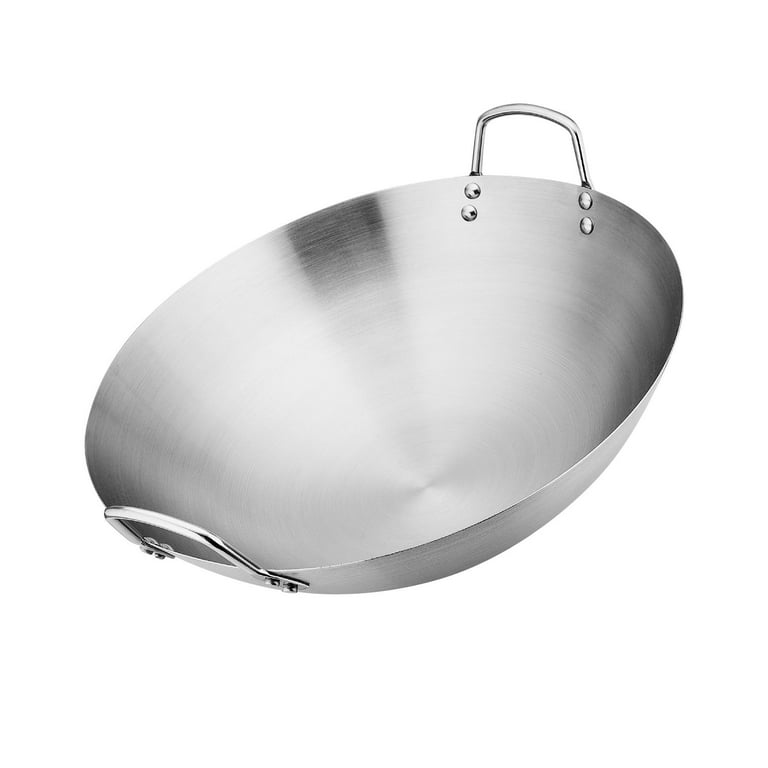 BESTonZON Polished Stainless Steel Wok, 10 Inch Round Bottom Wok with 2  Loop Handles, Large Capacity Wok for Kitchen Home Restaurant