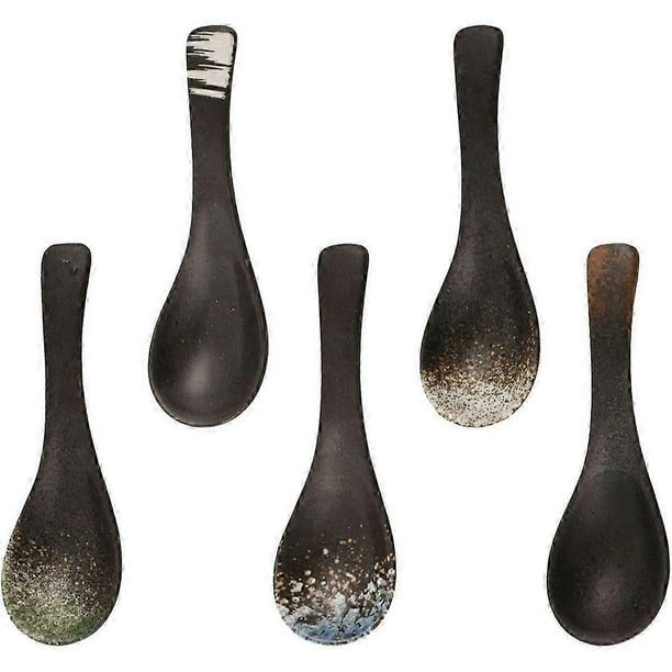 5-piece Japanese soup spoon set, retro soup spoon, ceramic soup spoon, Chinese Asian ramen tableware