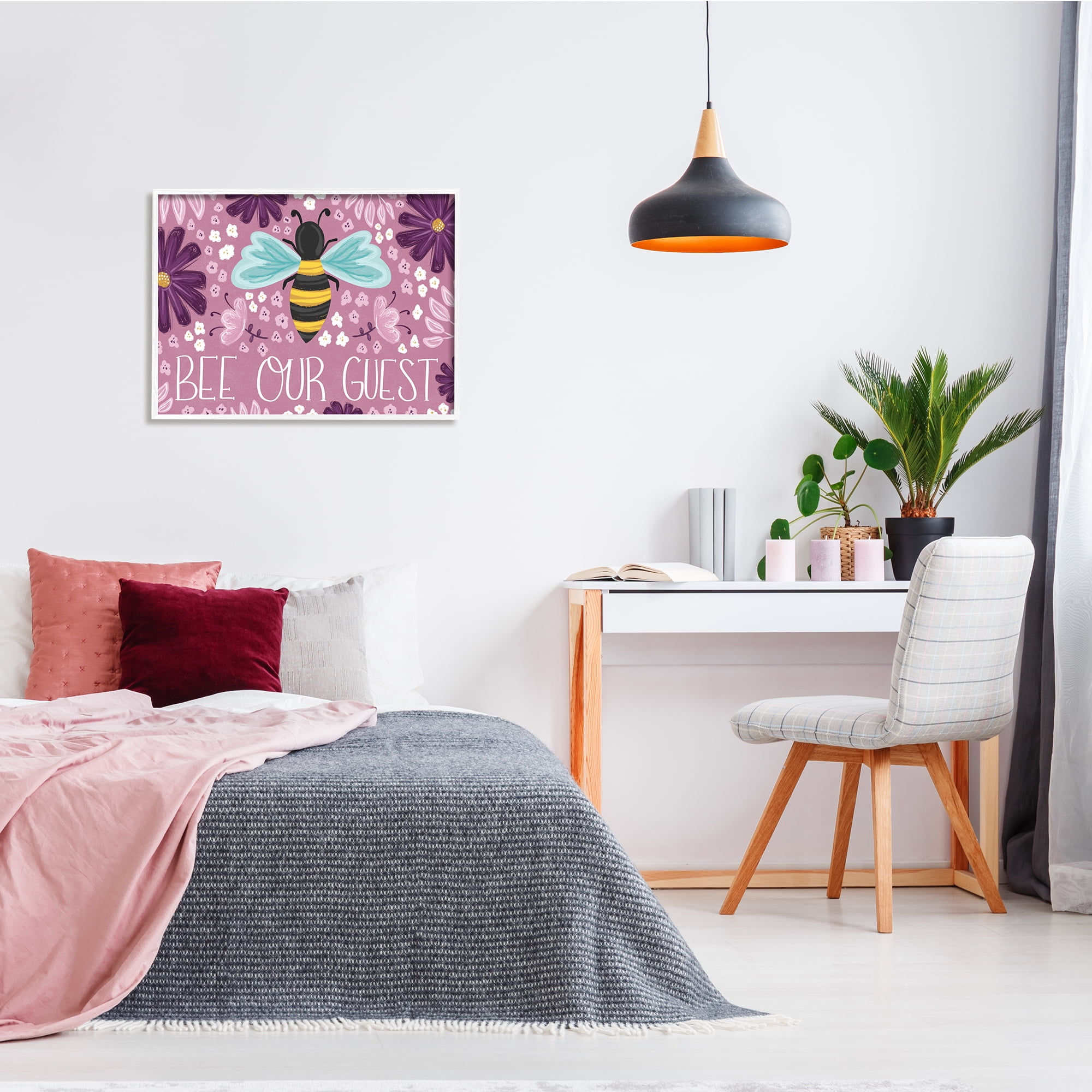 Stupell Industries Bee Our Guest Welcome Pun Purple Cottage Flowers, 30 x 24, Design by Emily Cromwell