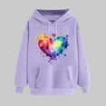 thumbnail image 2 of Goodeals Saving,Women's Rainbow Heart Print Hoodies Valentines Tie Dye Graphic Fleece Sweatshirts Cute Holiday Long Sleeve Sweatshirt(Purple,XXL), 2 of 5