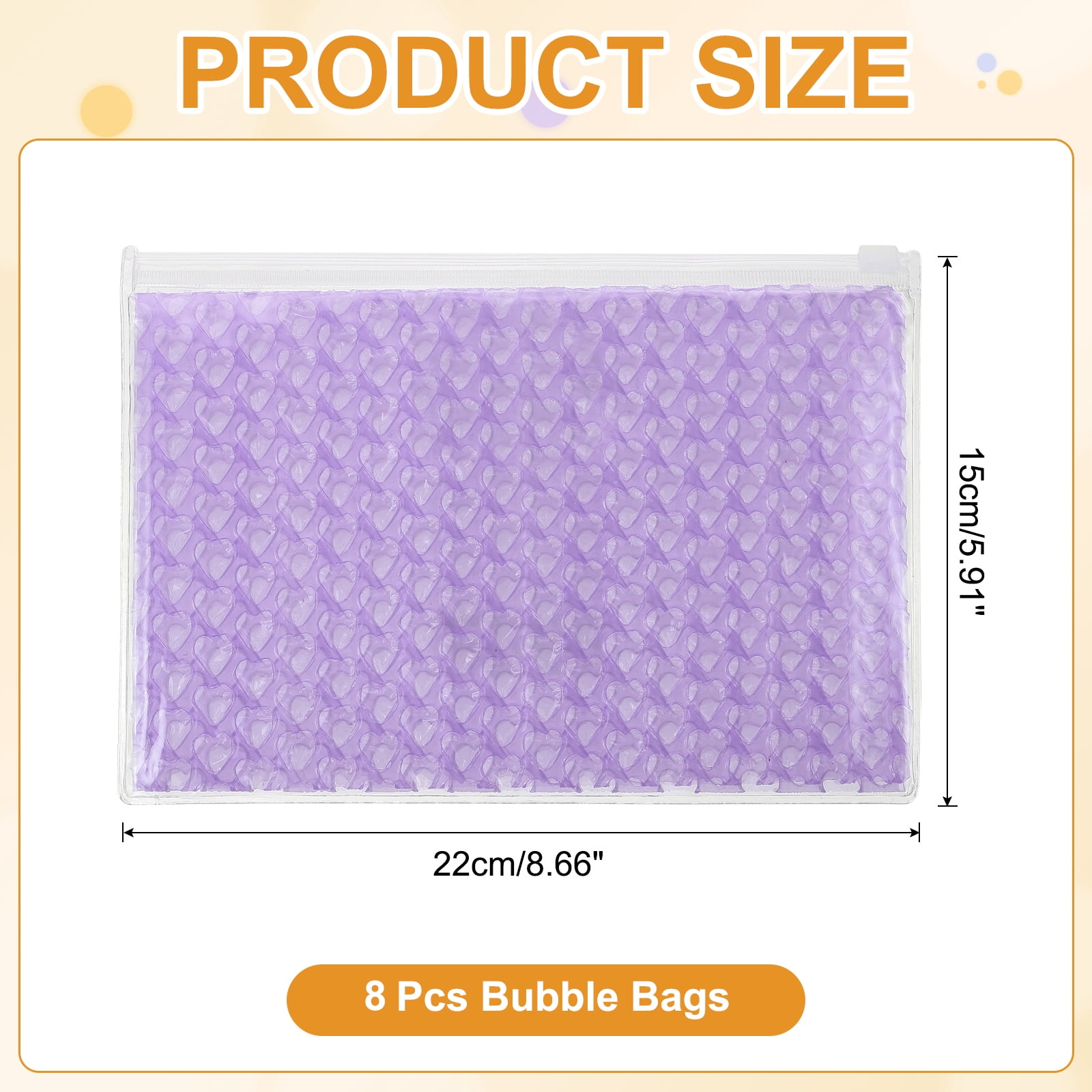 Uxcell 8Pcs Clear Heart Bubble Pouches Zipper Cushioning Bag 5.91x8.66" Lightweight Mailing Storagee Purple