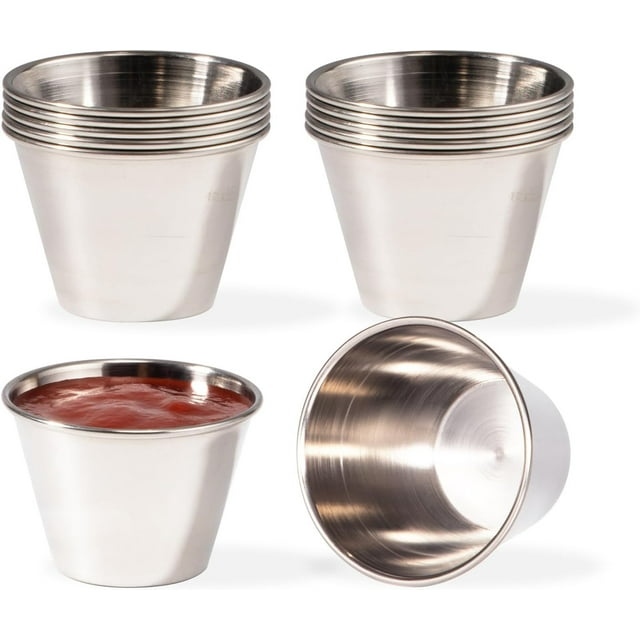 Fit Préparation de Repas [12 Pack Tasses à Sauce en Acier Inoxydable 2.5 oz, Ramequins en Métal Réutilisables, Bols à Condiments de Qualité Commerciale, Tasses à Portions Individuelles, Petites Tasses Rondes au Jus pour Maison, Restaurant