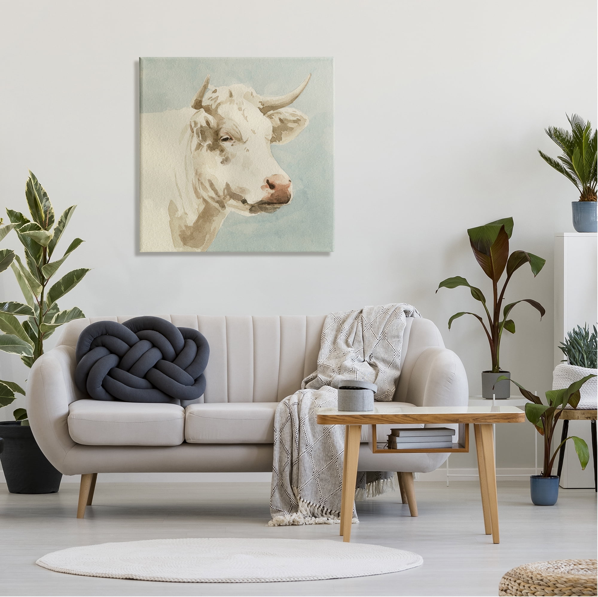 Stupell Industries White Cow Watercolor Animals & Insects Painting Gallery Wrapped Canvas Print Wall Art, 30 x 30