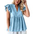 thumbnail image 3 of Msgweeeg Blouse for Women Short Sleeve V Neck Womens Dressy Tops Solid Color Loose Fit Trendy Summer Shirts for Women for Travel and Vacation, 3 of 7