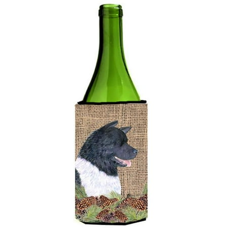 

Akita On Faux Burlap With Pine Cones Wine bottle sleeve Hugger