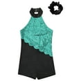 thumbnail image 5 of Alvivi Kids Girls Sequins Gymnastics Dance Leotard Sleeveless Trembling Short Jumpsuit with Headwear Light Green&Black 4, 5 of 7