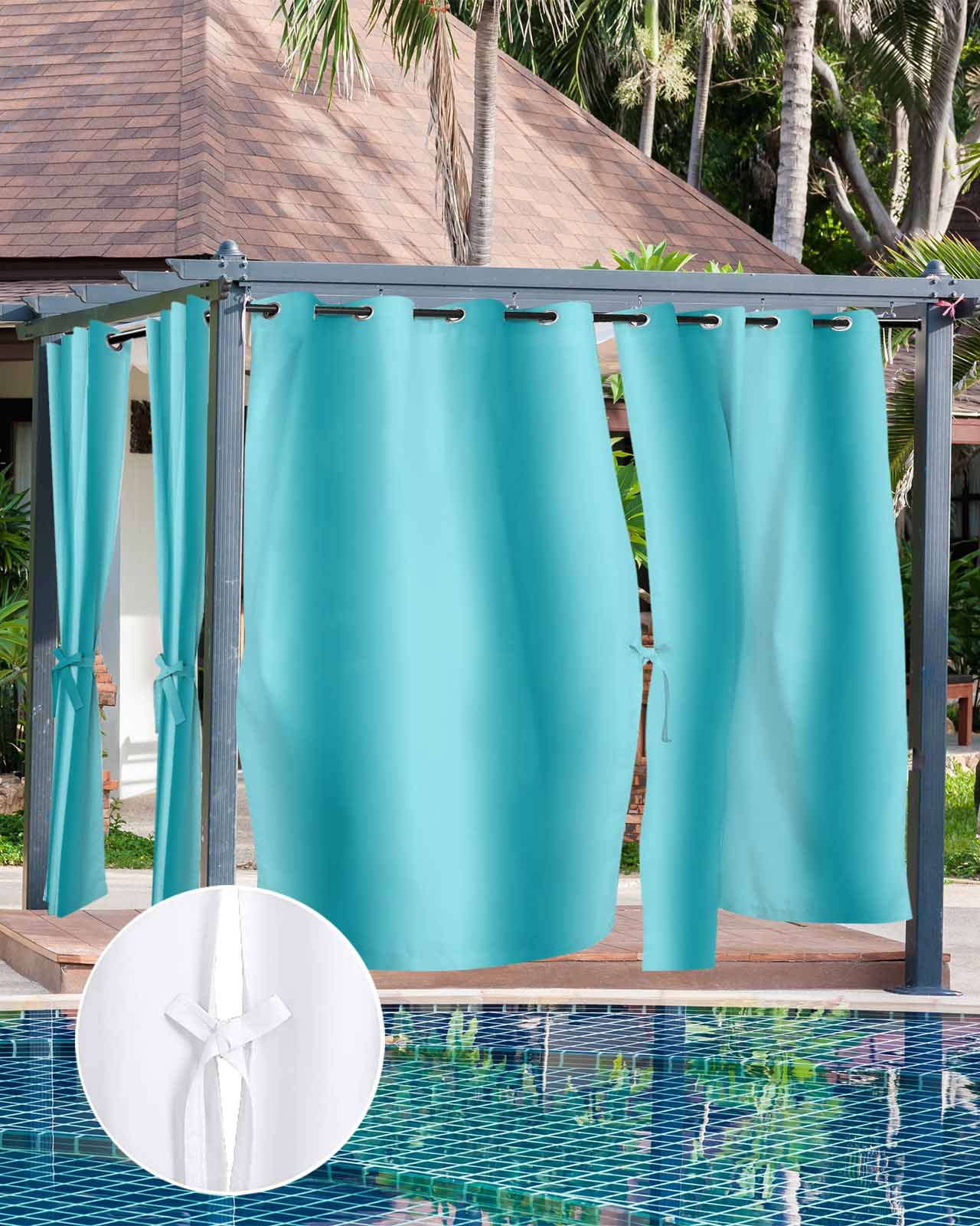 nqOlkjepod Outdoor Curtains for Patio Waterproof, Turquoise Ombre Outdoor Privacy Panels Grommet, Modern Abstract Art Blackout Outside Curtains for Porch/Cabana/Pergola/Gazebo 54"x95", 2 Panels