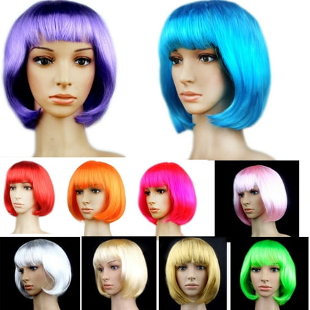 15 Colors Lady Girl Bob Hair Women's Short Straight Hairpiece Bangs Full Hair Cosplay (Best Hair Color For Short Bob)